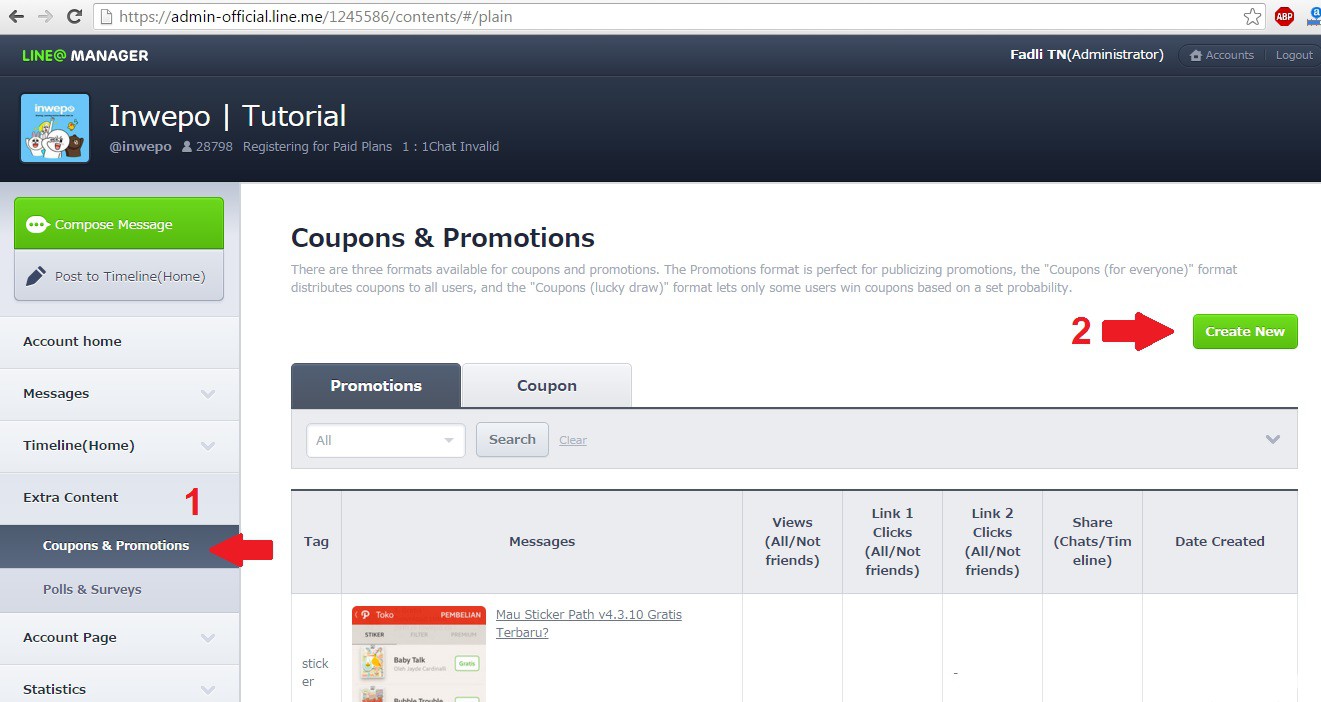 Cara Membuat Coupons & Promotions Message di LINE@ Official 1