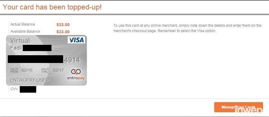 Cara Membuat dan Mengisi Saldo Virtual Kartu Kredit (VCC) di EntroPay