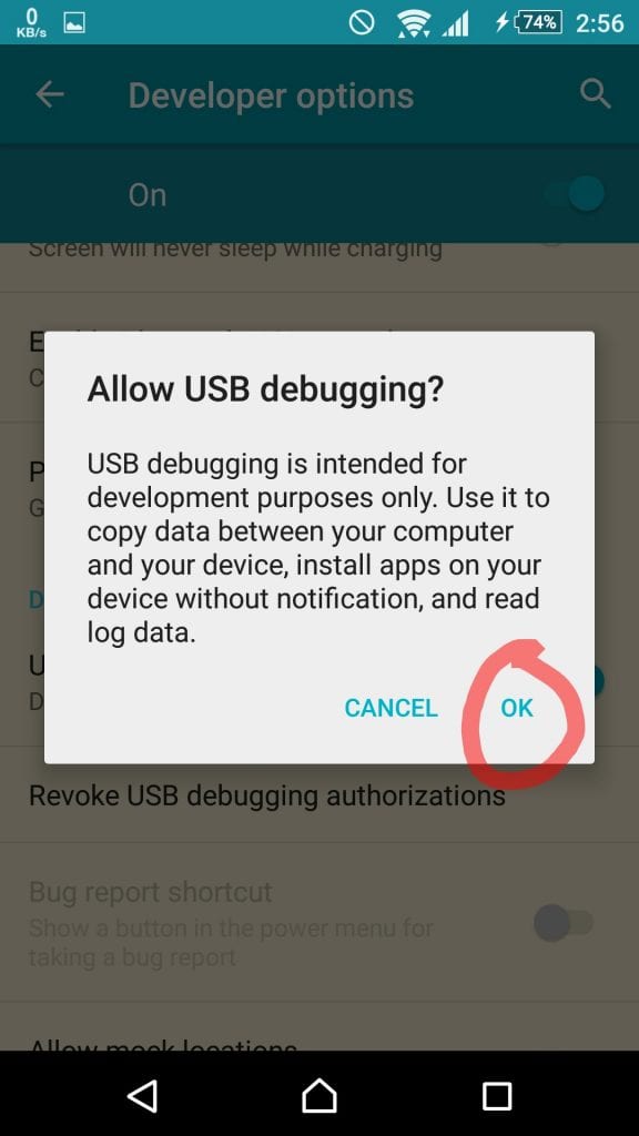 Allow USB debugging