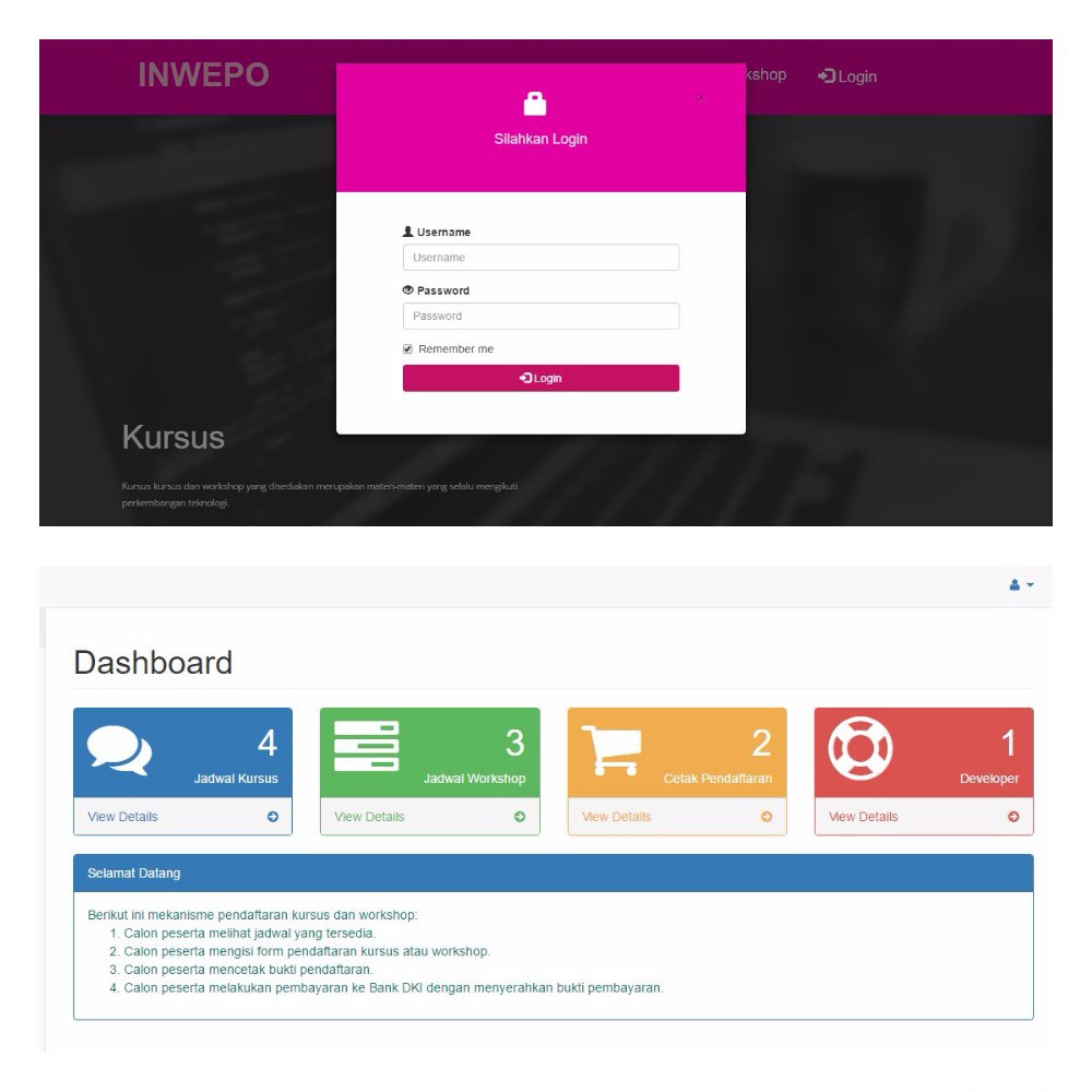 Cara Pembuatan Website Pendaftaran Kursus Login - Dashboard