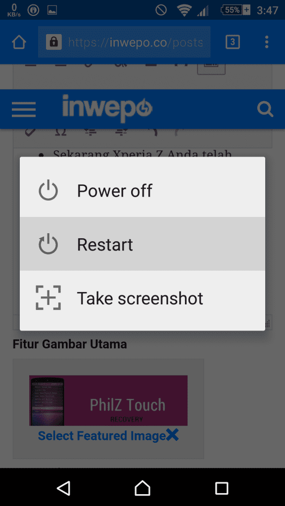Cara Menginstall Recovery Pada Sony Xperia Z (5.1.1) philz touch restart