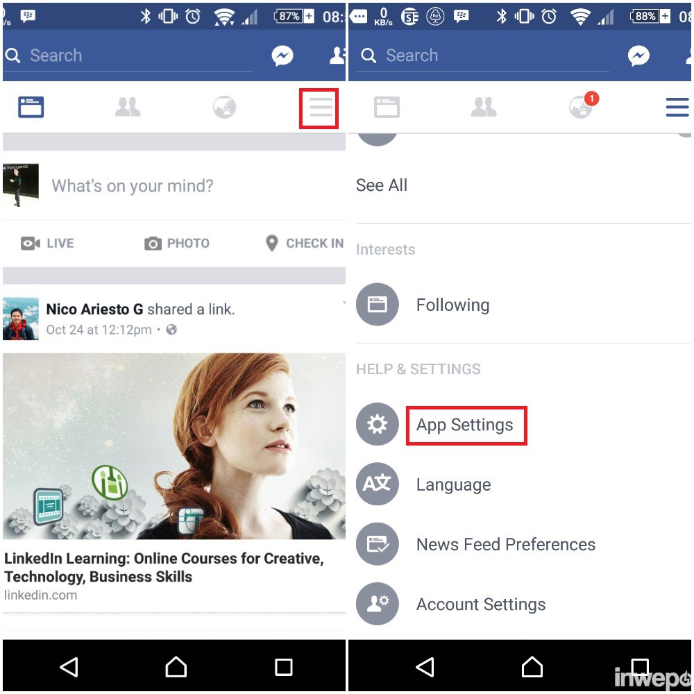 buka menu humberger facebook
