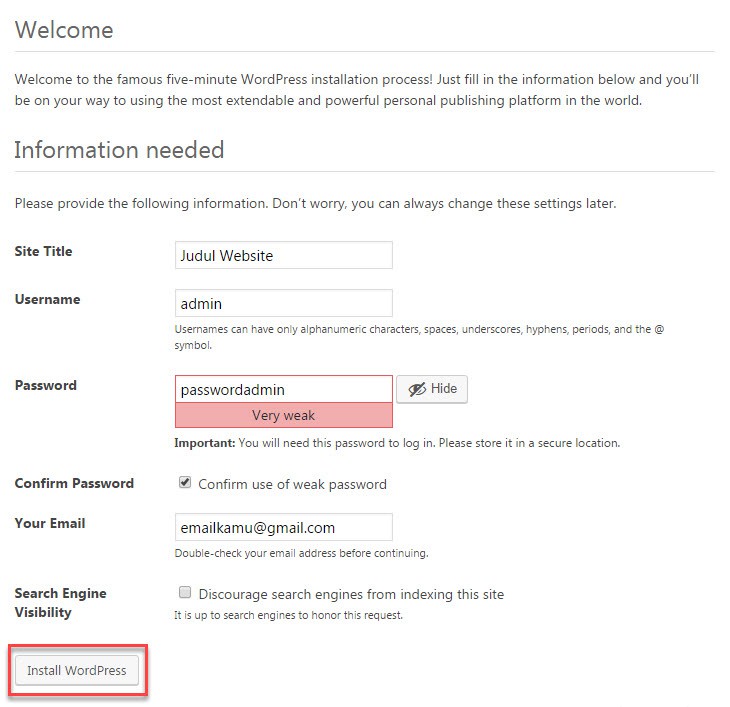 cara install wordpress 7