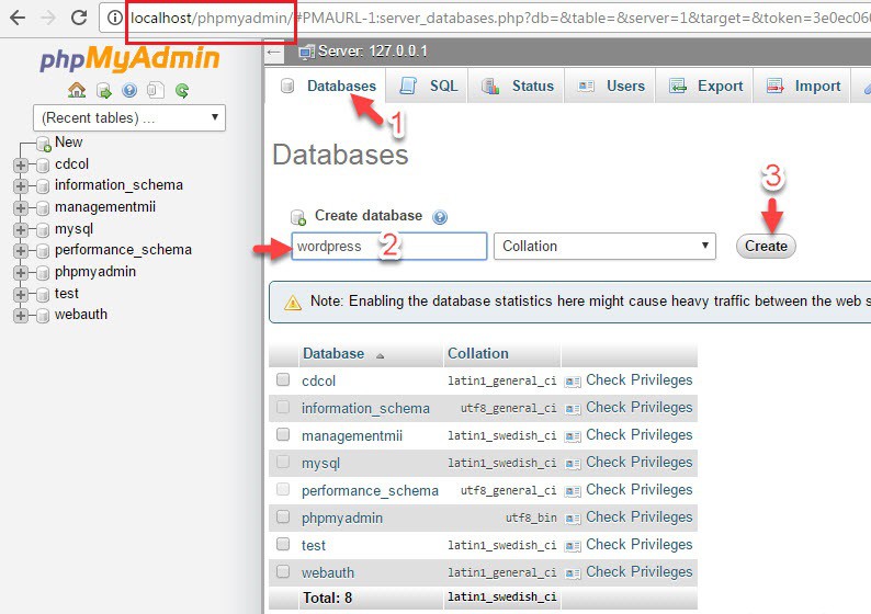 cara membuat database wordpress di phpmyadmin