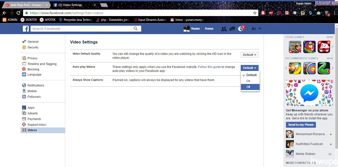 cara menonaktifkan video facebook