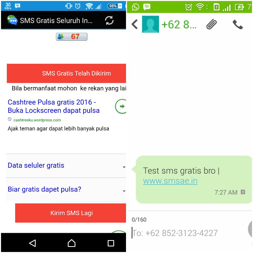 cara sms gratis ke semua operator di android