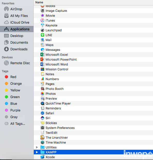 masuk folder xampp di mac