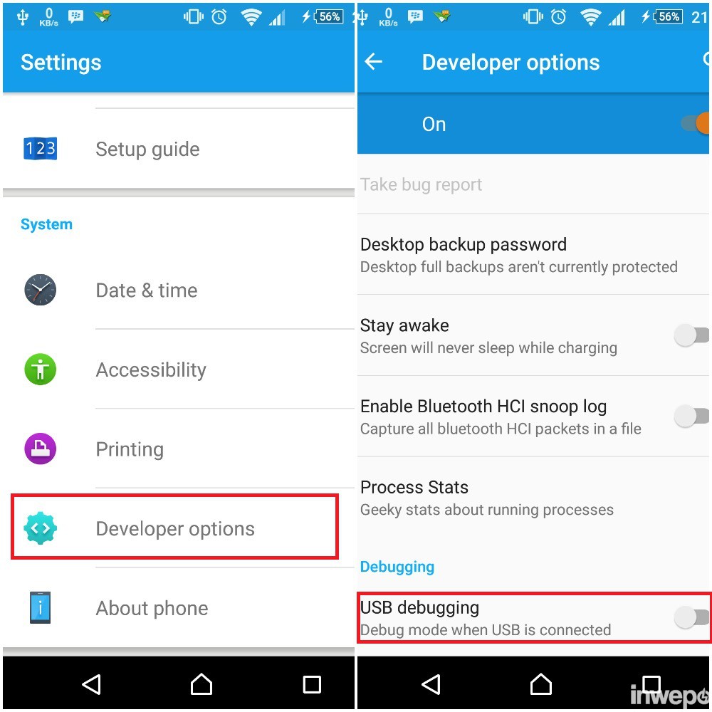 developer options untuk kirim sms
