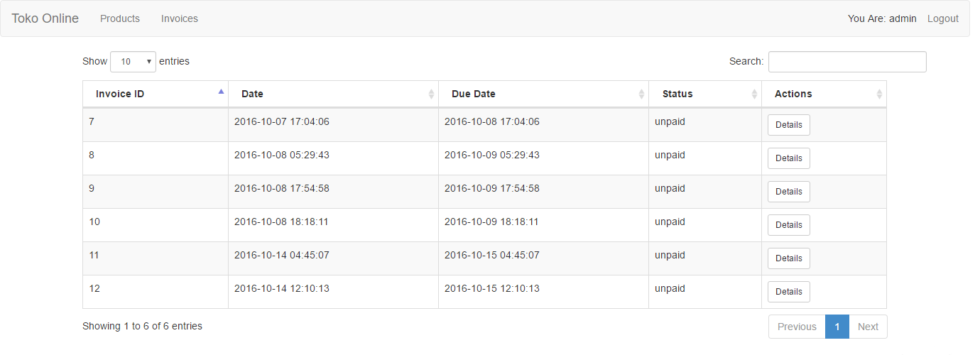 halaman menu invoices