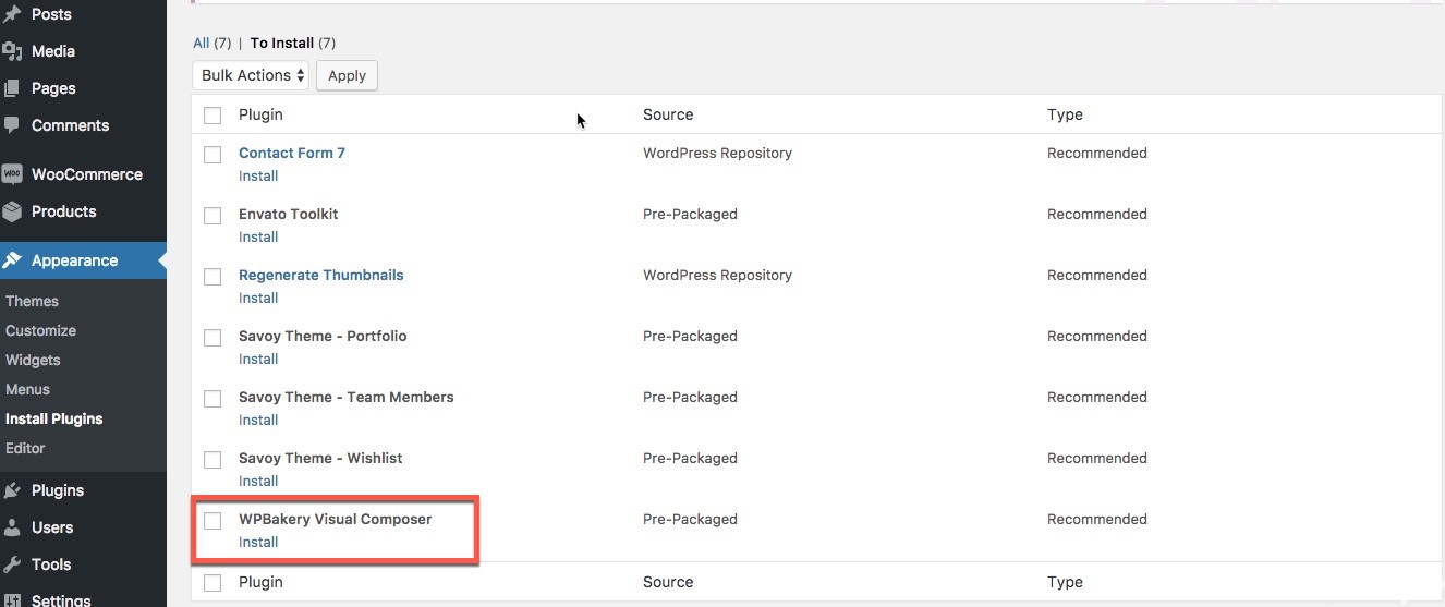 install plugin wpbakery visual composer