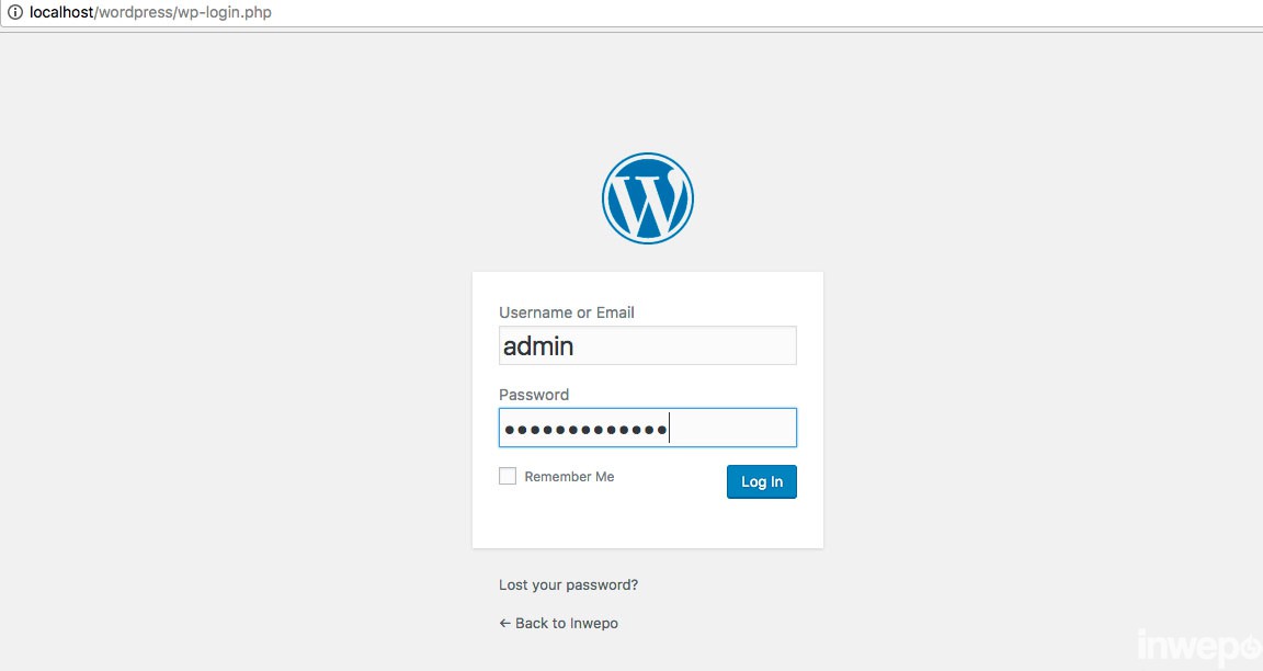 login wordpress localhost