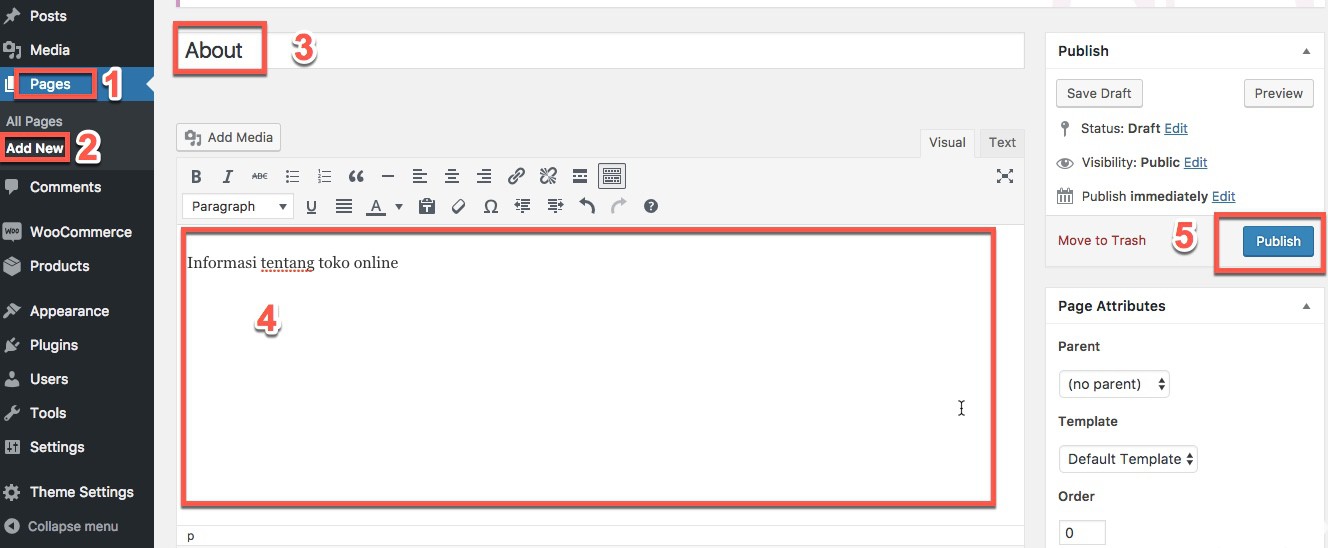 membuat halaman page about di wordpress