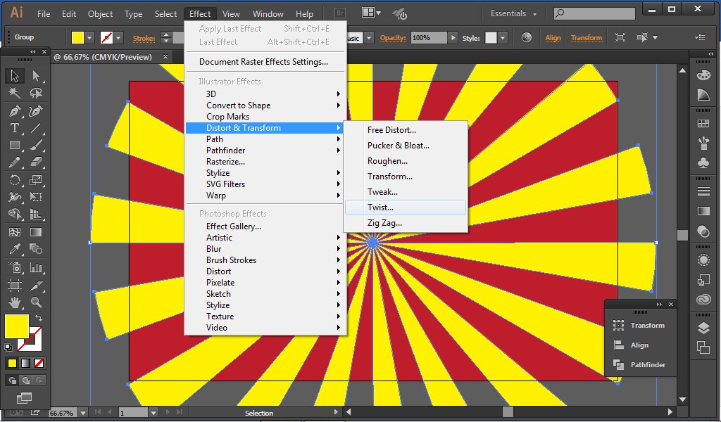 Cara Membuat Background Sunburst Dengan Efek Melengkung di Illustrator