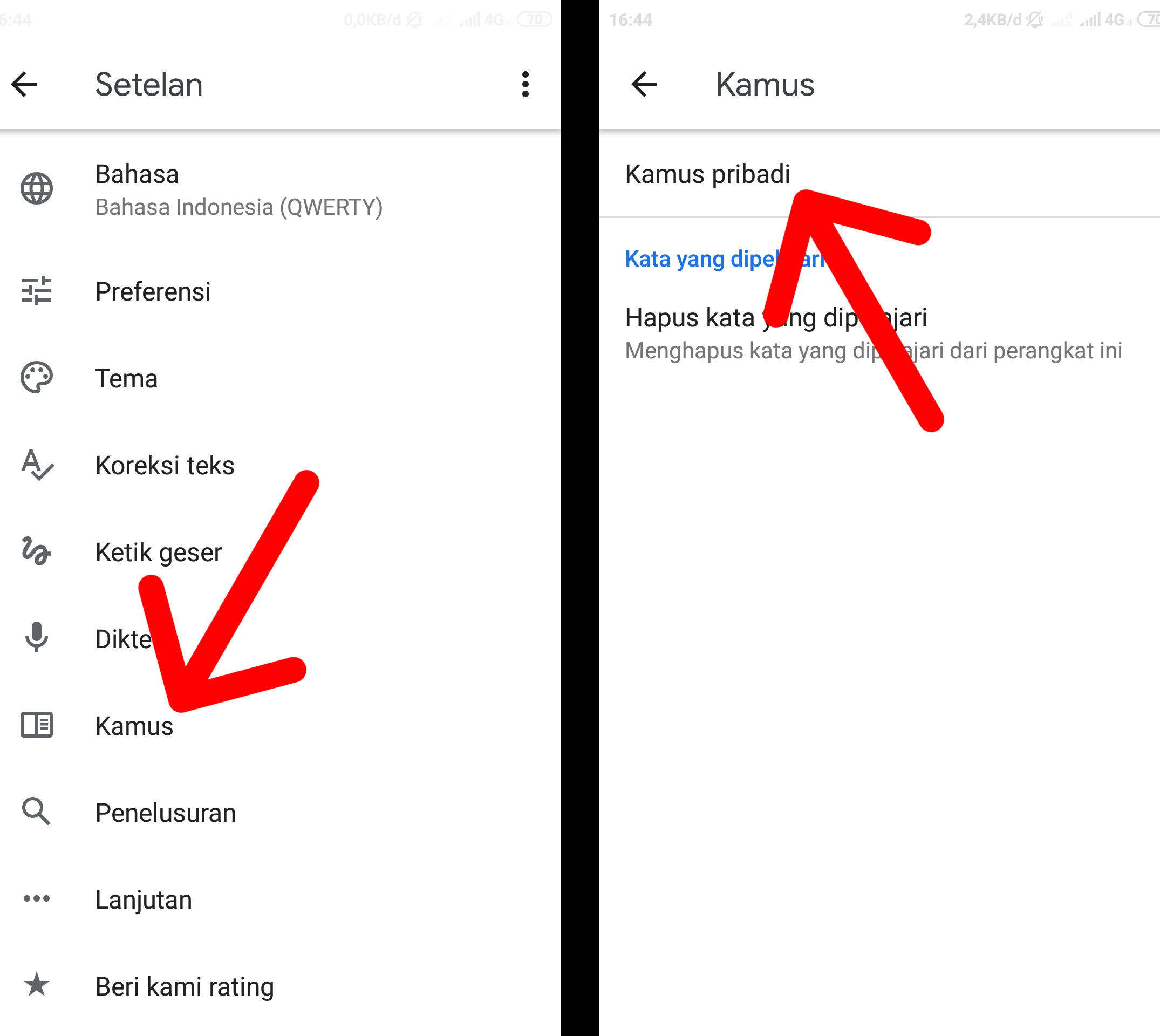 cara menambah kata di kamus google keyboard di android