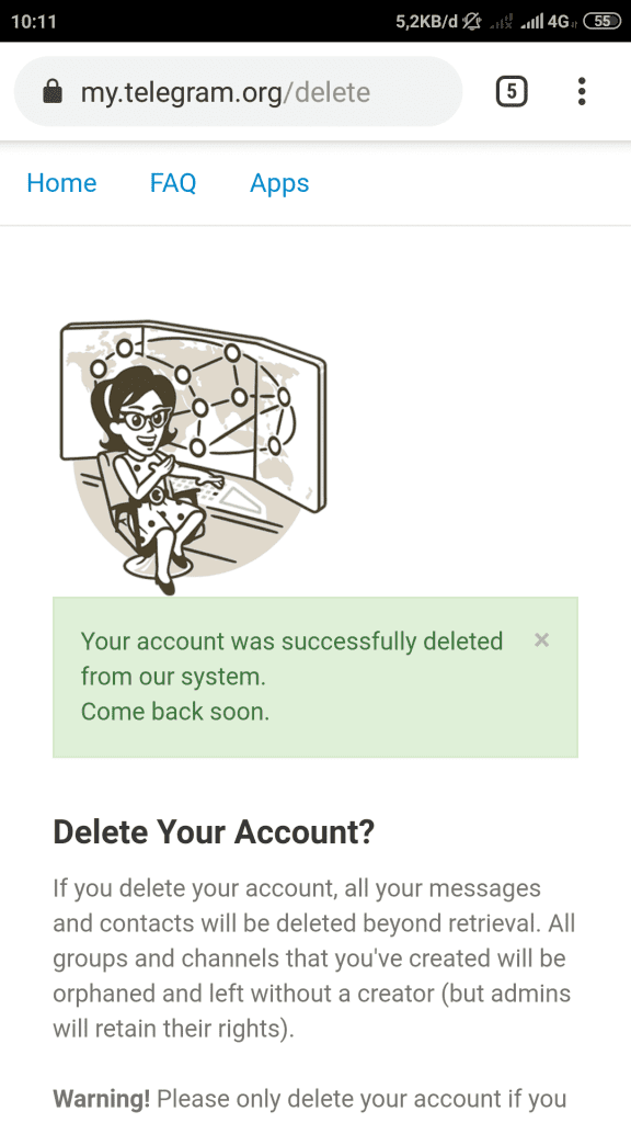 hapus akun telegram