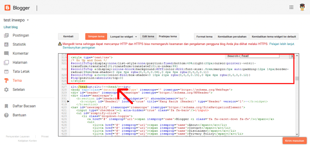 Cara Memasang Tombol Go Up dan Go Down di Blogger