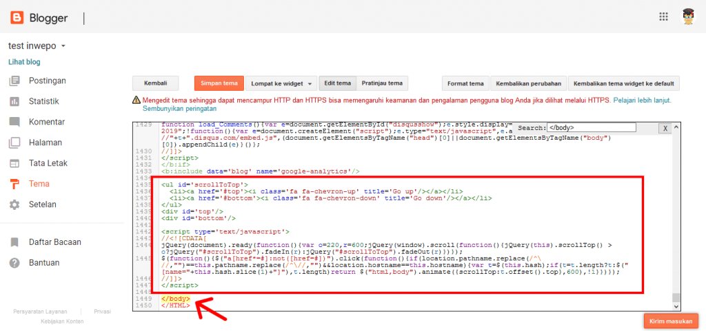 Cara Memasang Tombol Go Up dan Go Down di Blogger