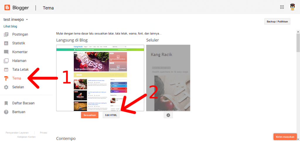 Cara Memasang Tombol Go Up dan Go Down di Blogger