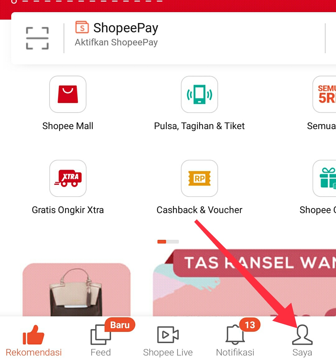Cara mengatur dan menonaktifkan notifikasi aplikasi Shopee di android