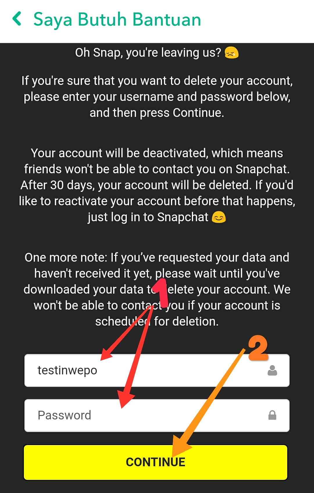 Cara menghapus akun snapchat permanen di android