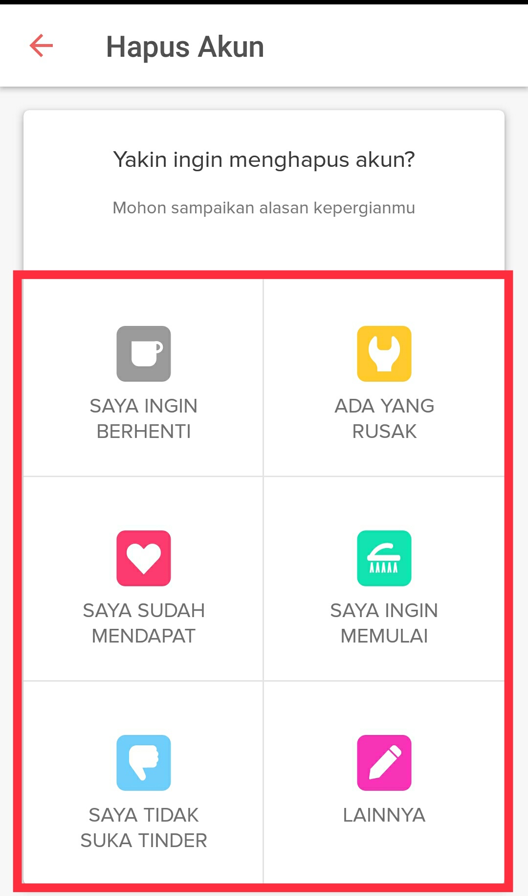 Cara menghapus akun tinder secara permanen di android