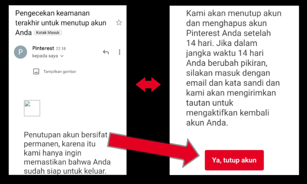Cara menghapus akun pinterest secara permanen di android
