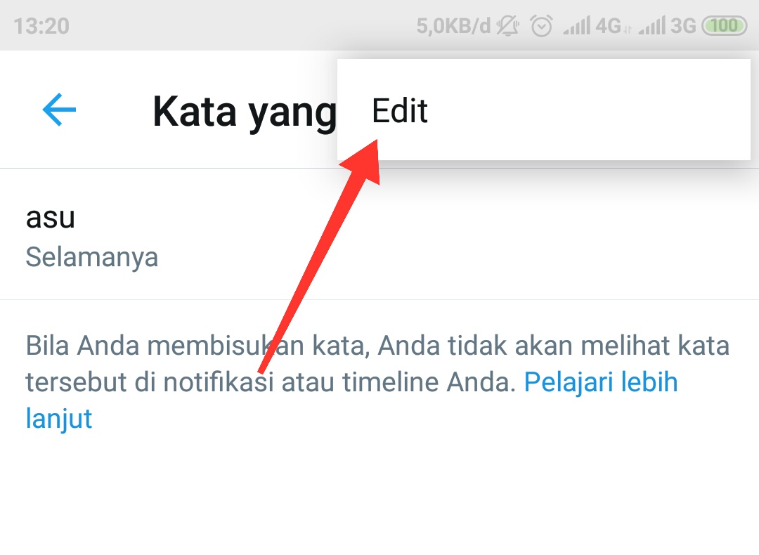 Cara membisukan / blokir kata tertentu di twitter android