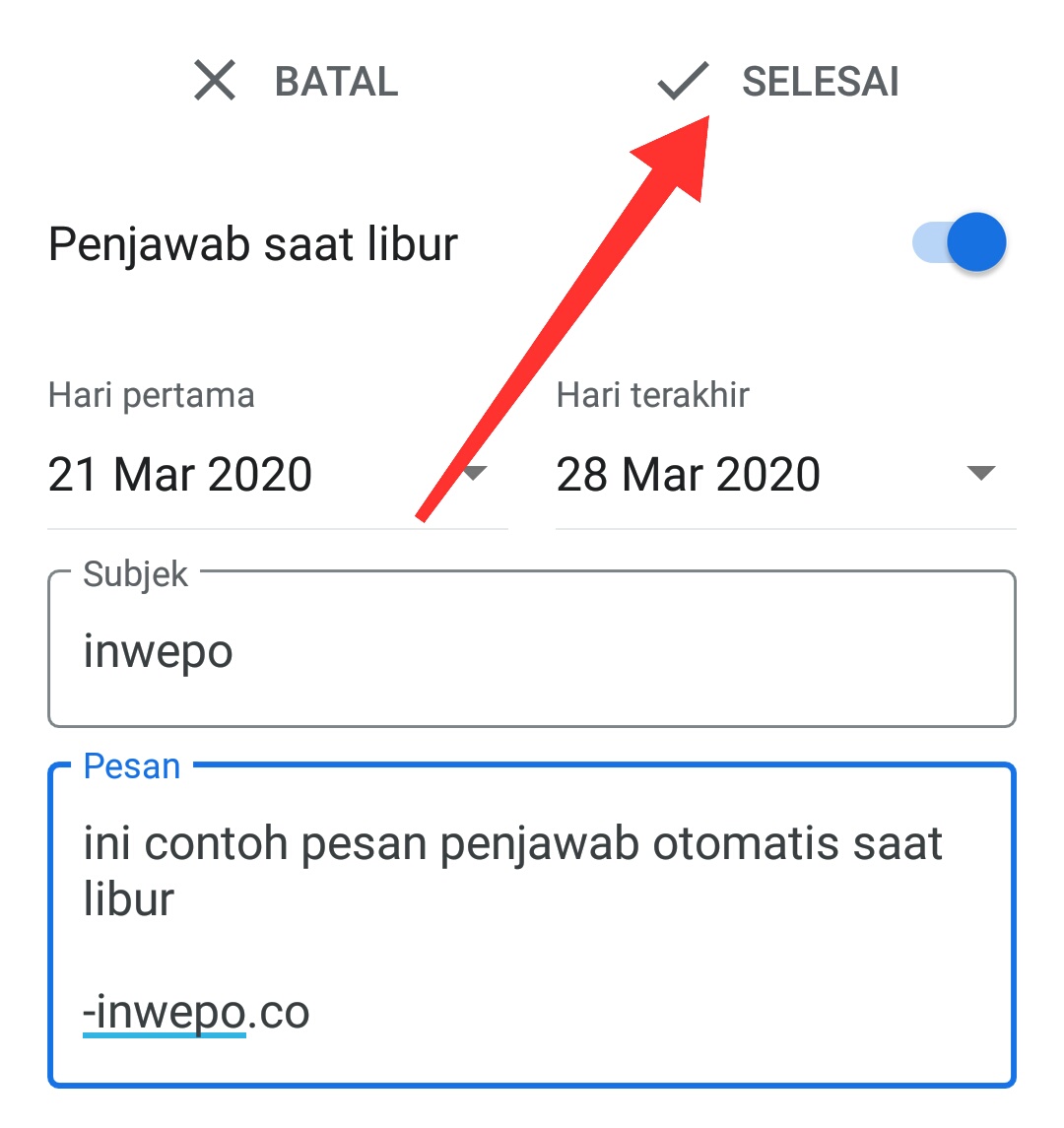 Cara balas pesan otomatis gmail dengan vacation responder di android