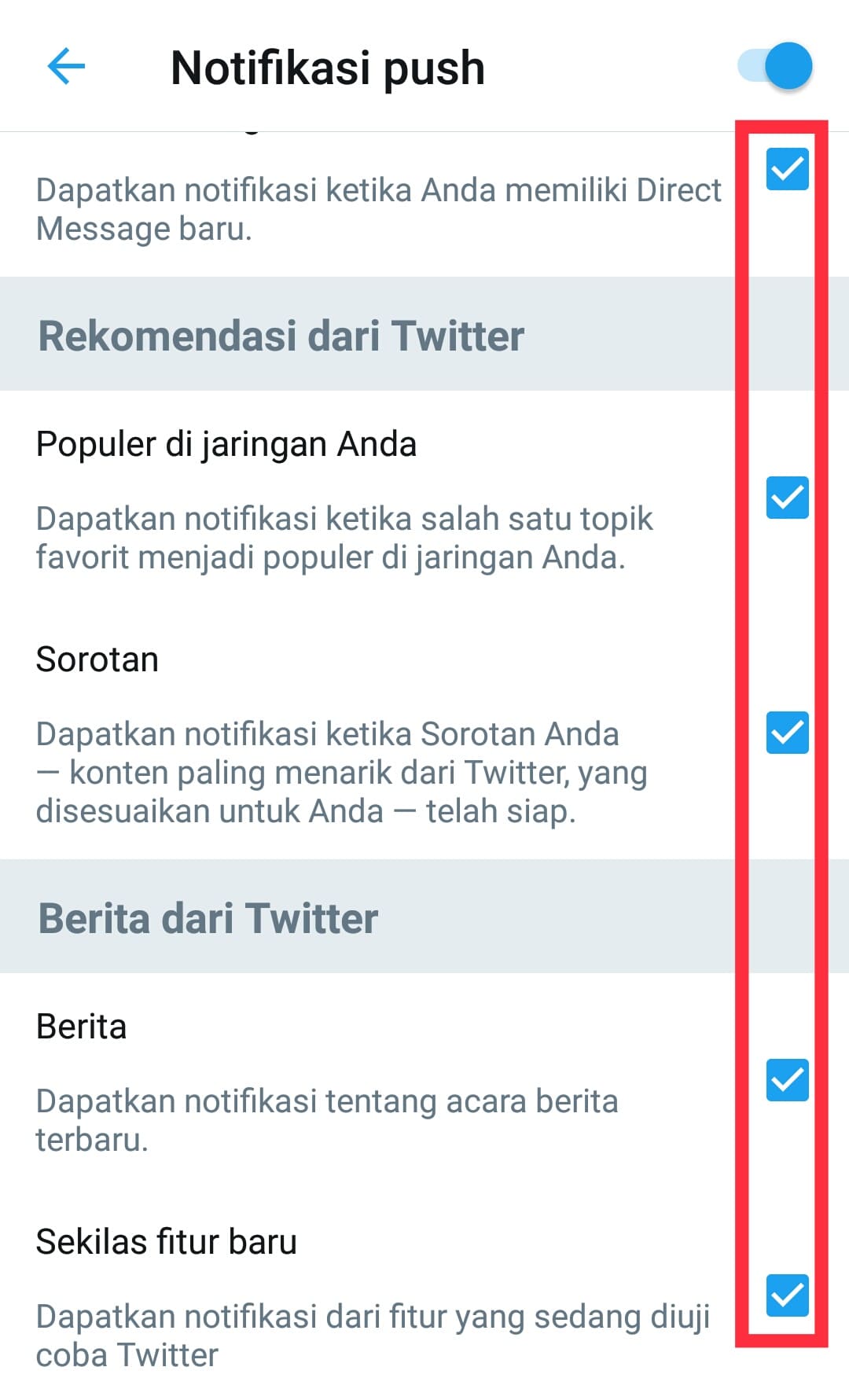 Cara mengatur atau menonaktifkan Notifikasi aplikasi twitter di android