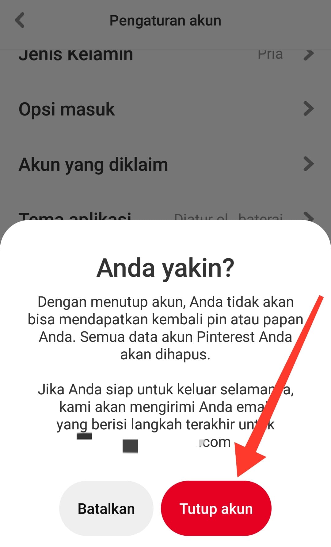 Cara menghapus akun pinterest secara permanen di android