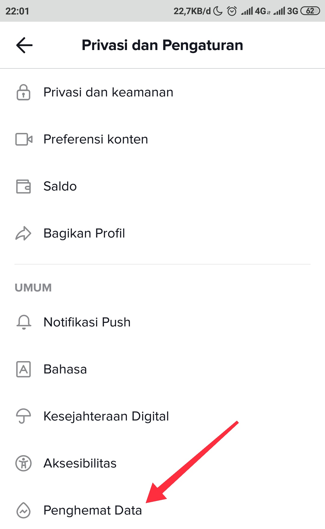 Cara mengaktifkan Penghemat data di aplikasi tiktok android