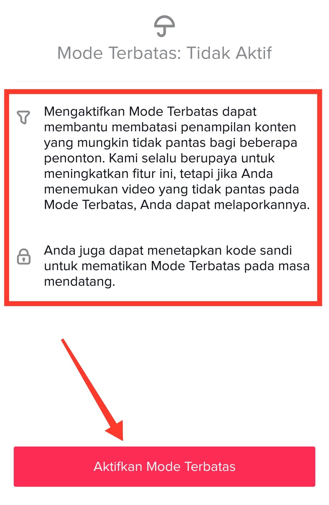 Cara mengaktifkan Mode Terbatas di aplikasi Tiktok