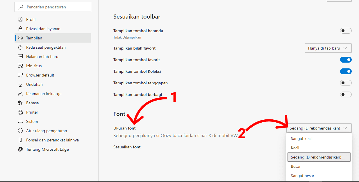 Cara Mengatur Font di Browser Microsoft Edge