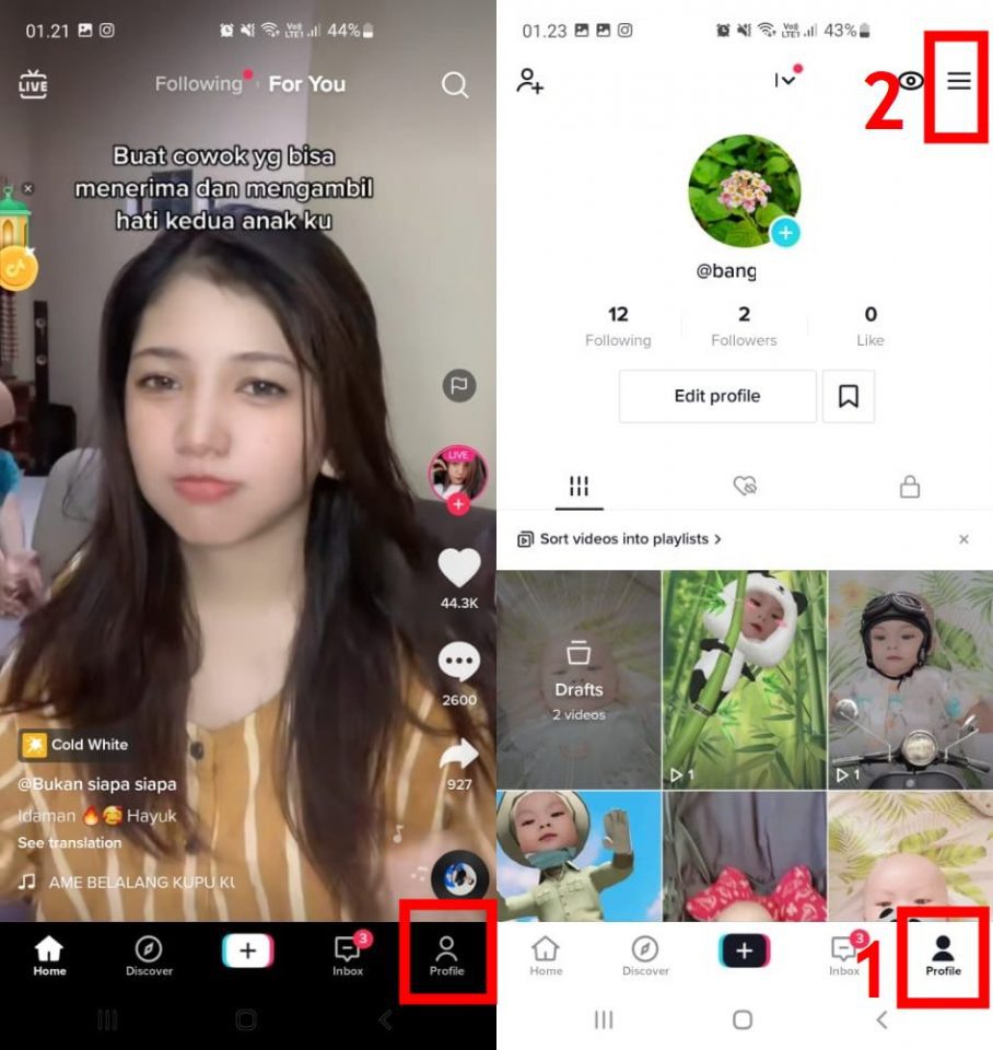 masuk ke menu profil tiktok