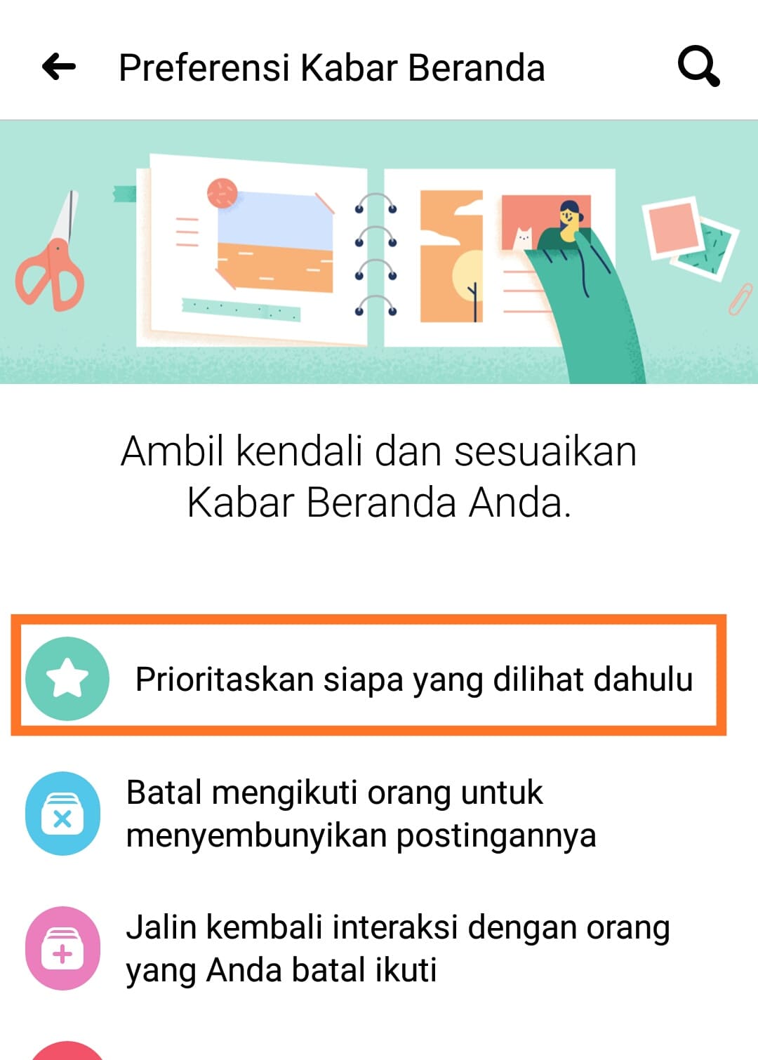 Cara prioritaskan akun tertentu di beranda facebook Android