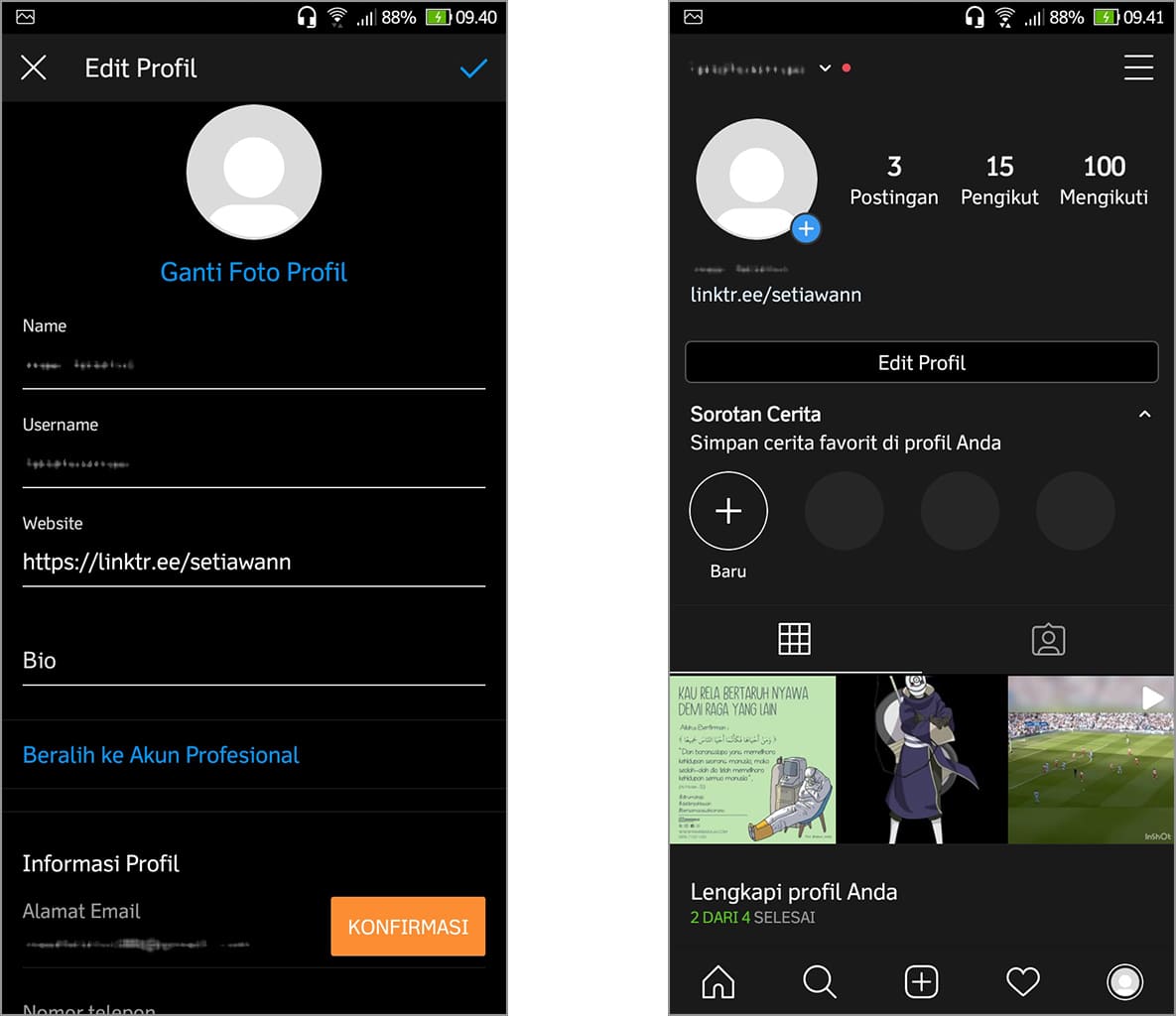 Rich Result on Google's SERP when searching for "bio instagram"