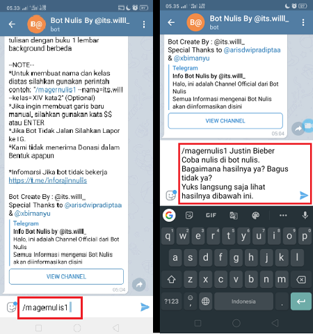 Cara Menggunakan Bot Nulis di Aplikasi Telegram