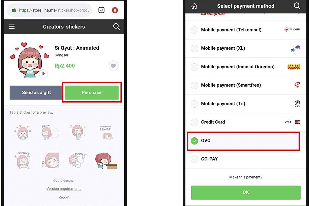 Cara Membeli Stiker Line dengan Ovo