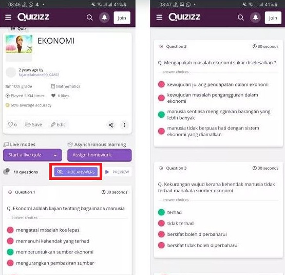 Cara Mendapatkan Semua Kunci Jawaban QUIZZIZ