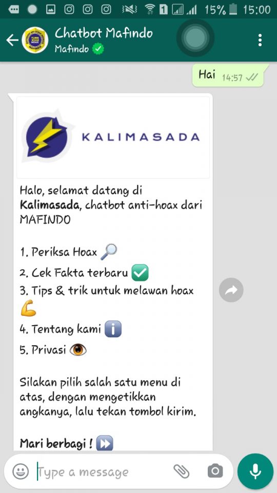 Cara Mengecek Postingan Hoaks Melalui WhatsApp