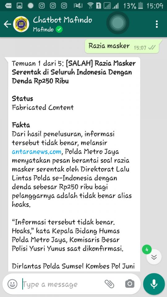 Cara Mengecek Postingan Hoaks Melalui WhatsApp