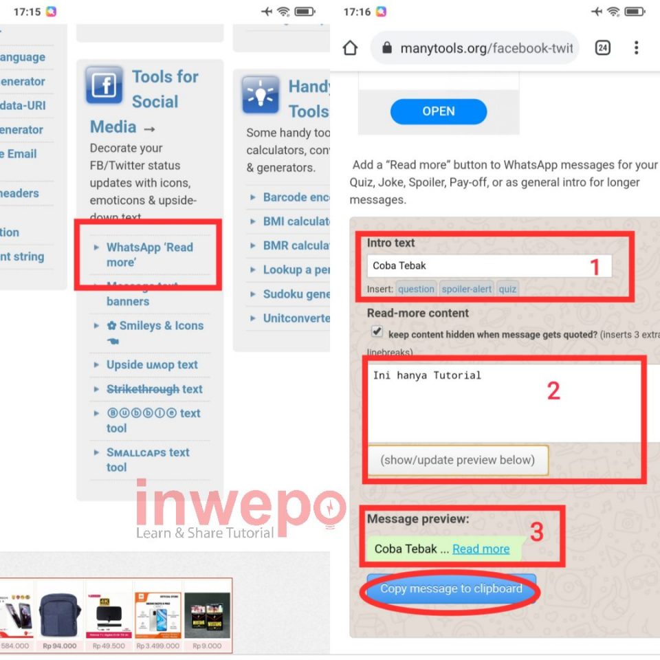 Cara Membuat Pesan Read More Manual di WhatsApp