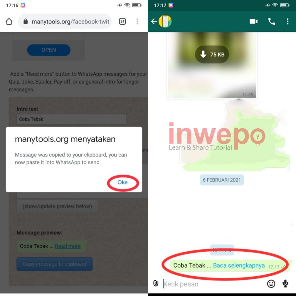 Cara Membuat Pesan Read More Manual di WhatsApp