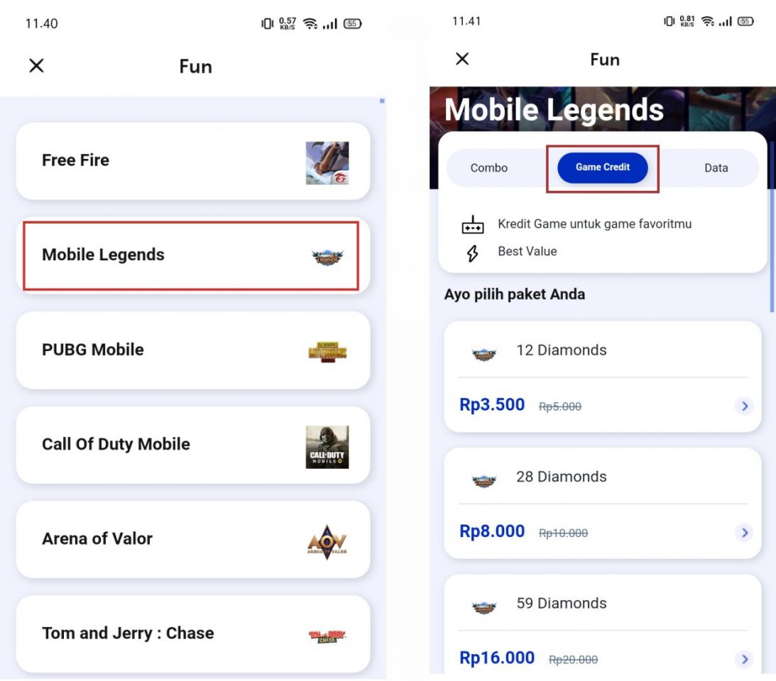 Cara Top-Up Diamond Mobile Legends Via Pulsa XL