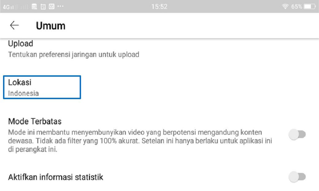 menuju menu lokasi di fitur youtube