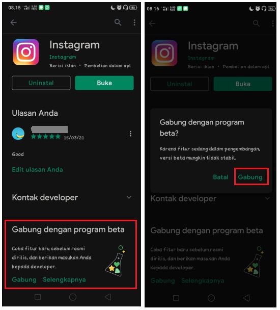Cara Mengubah Instagram Menjadi Versi Beta