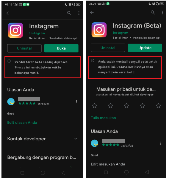 Cara Mengubah Instagram Menjadi Versi Beta