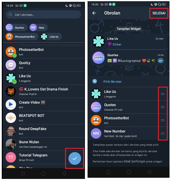 Cara Menampilkan Widget Aplikasi Telegram di Android