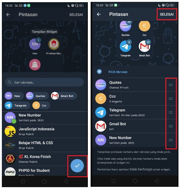 Cara Menampilkan Widget Aplikasi Telegram di Android