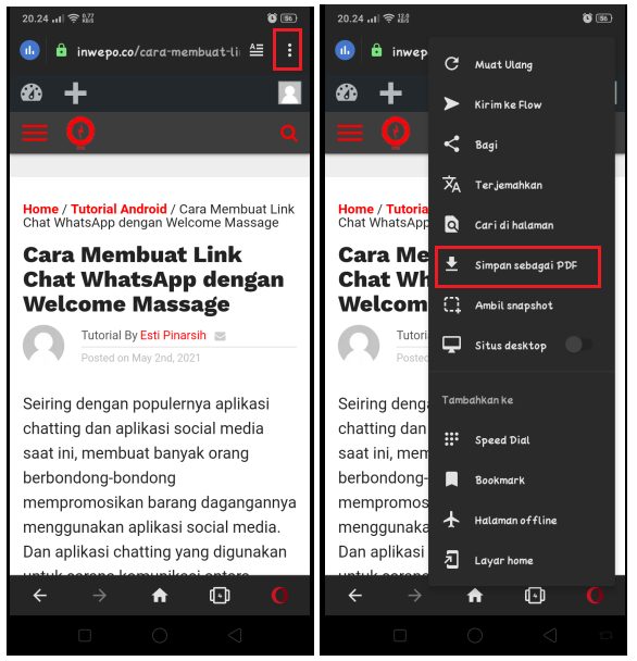 Cara Menyimpan Halaman Web Menjadi File PDF di Browser Opera